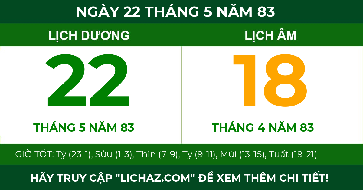 lịch âm ngày 22 tháng 5 năm 83