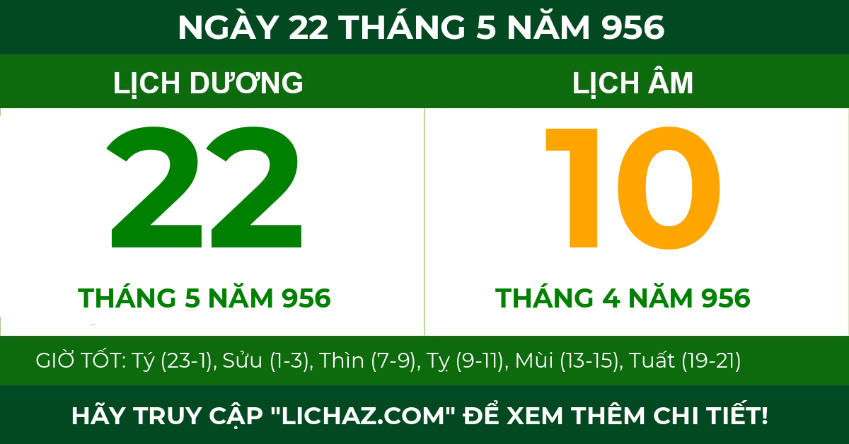 lịch âm ngày 22 tháng 5 năm 956