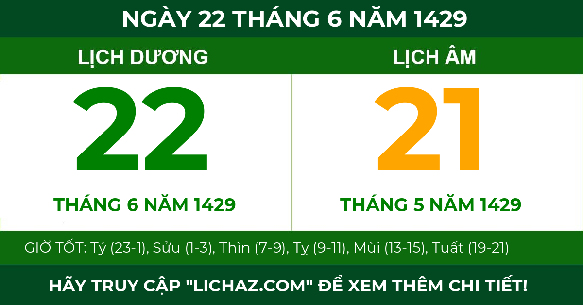 lịch âm ngày 22 tháng 6 năm 1429