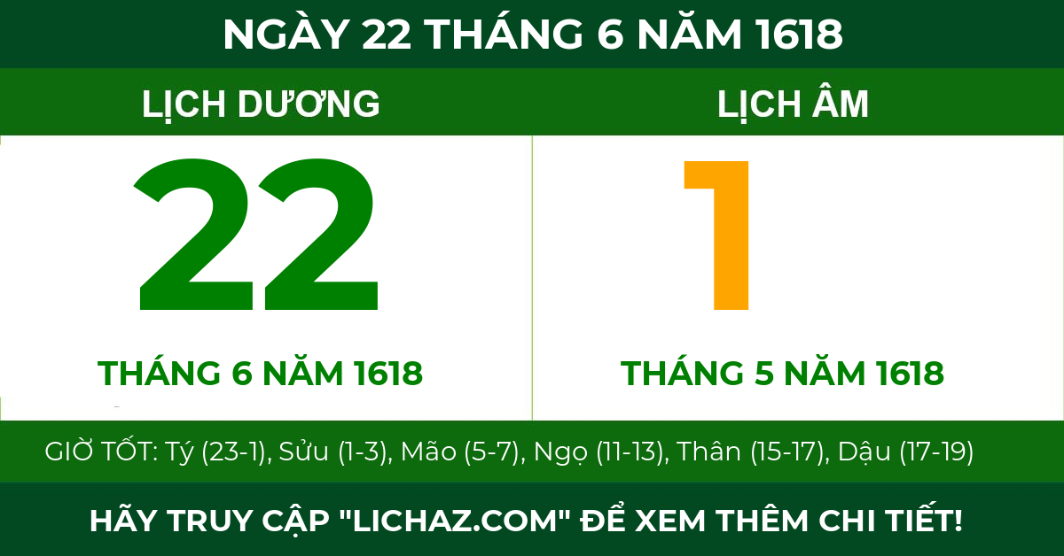 lịch âm ngày 22 tháng 6 năm 1618