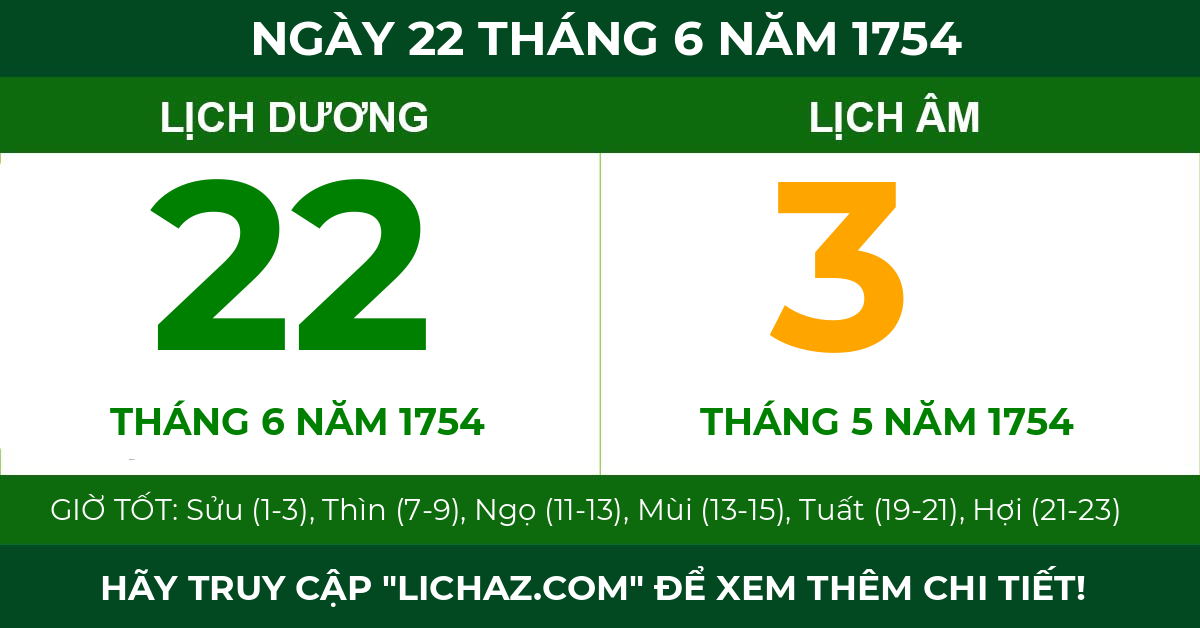 lịch âm ngày 22 tháng 6 năm 1754