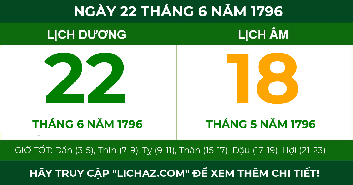 lịch âm ngày 22 tháng 6 năm 1796