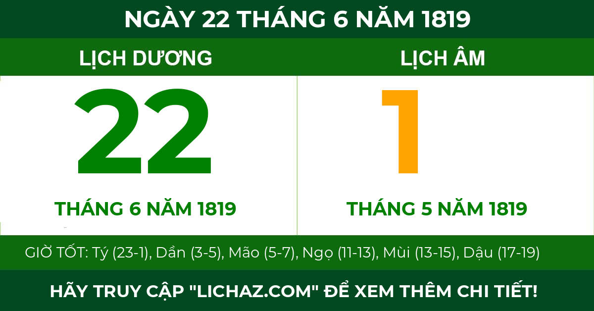 lịch âm ngày 22 tháng 6 năm 1819