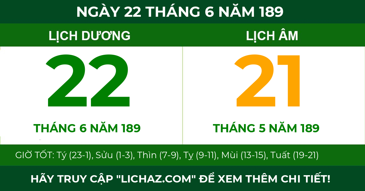 lịch âm ngày 22 tháng 6 năm 189