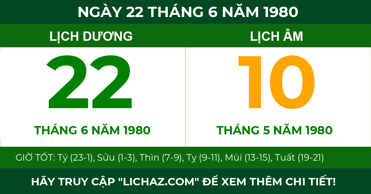 lịch âm ngày 22 tháng 6 năm 1980