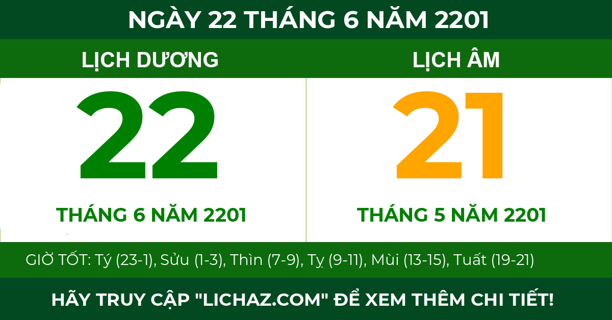 lịch âm ngày 22 tháng 6 năm 2201