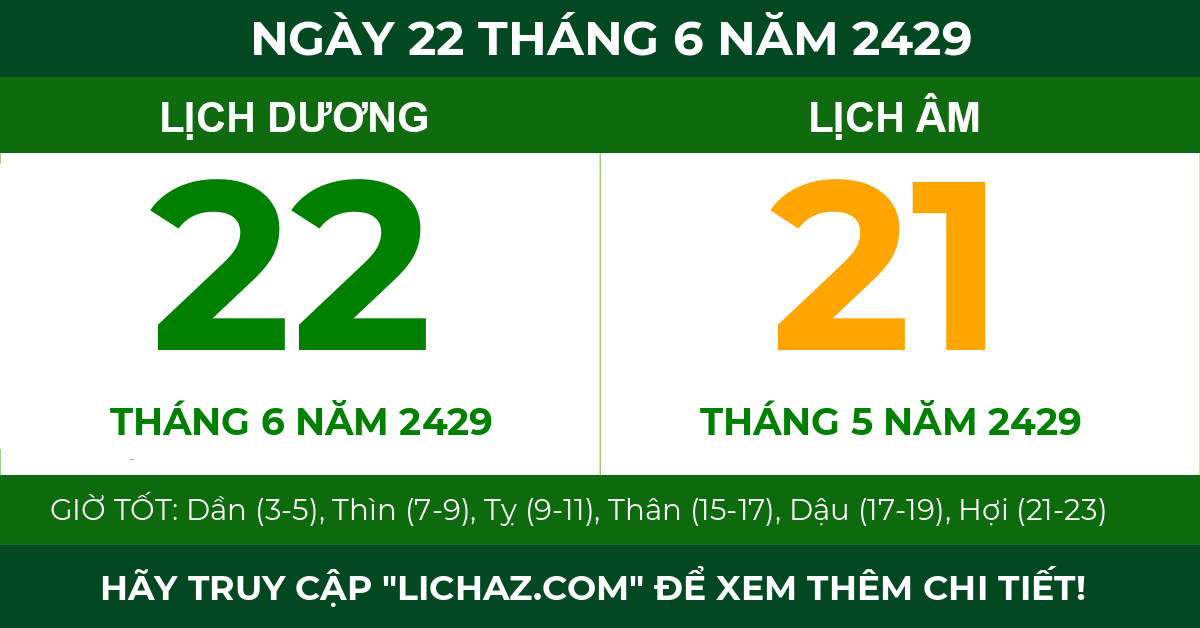 lịch âm ngày 22 tháng 6 năm 2429