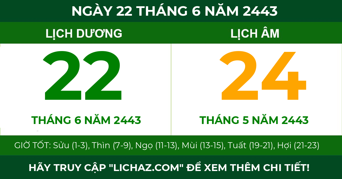 lịch âm ngày 22 tháng 6 năm 2443