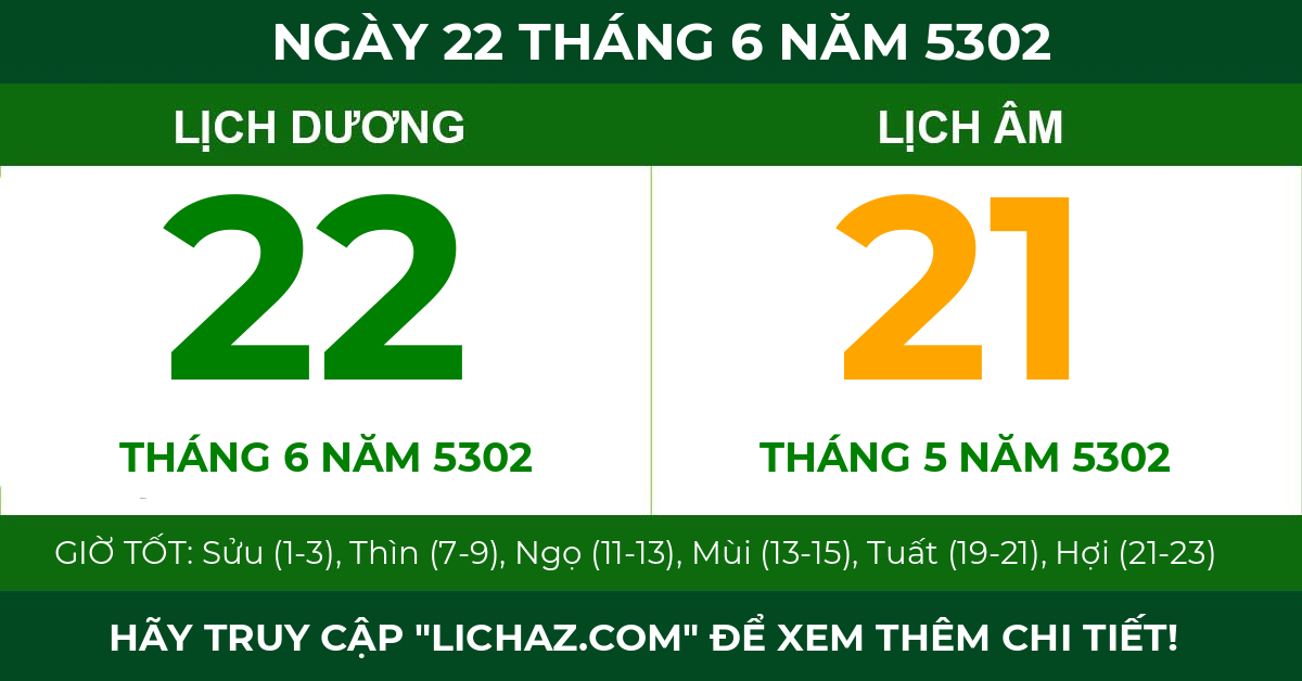 lịch âm ngày 22 tháng 6 năm 5302