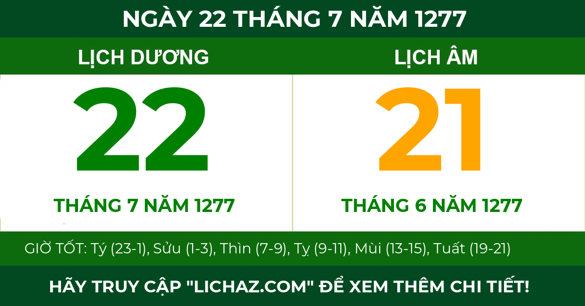 lịch âm ngày 22 tháng 7 năm 1277
