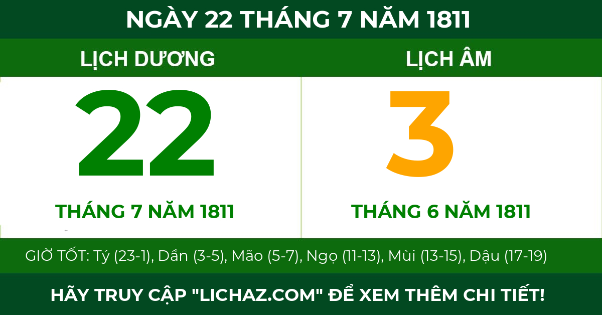 lịch âm ngày 22 tháng 7 năm 1811
