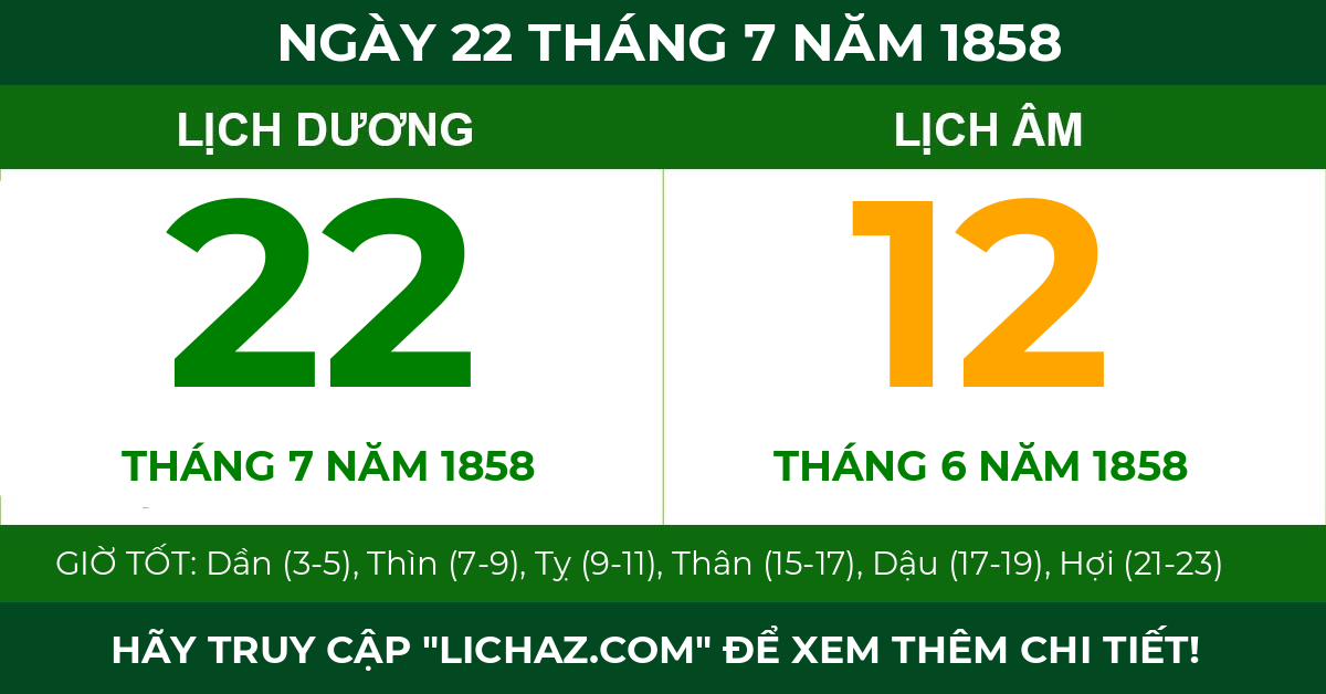 lịch âm ngày 22 tháng 7 năm 1858