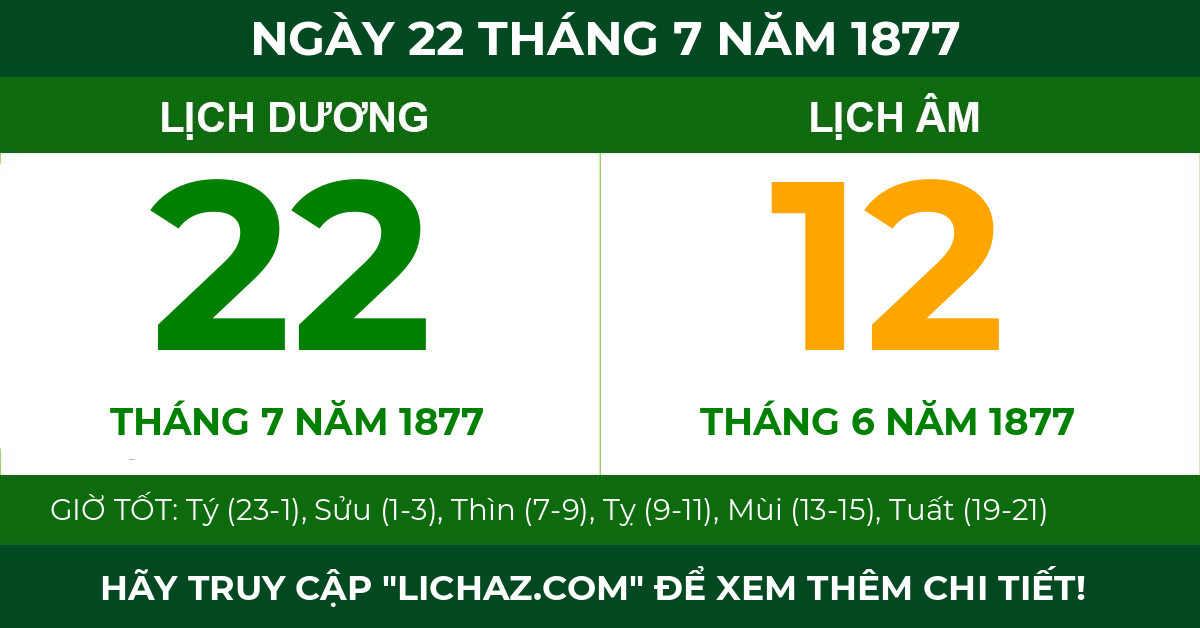 lịch âm ngày 22 tháng 7 năm 1877