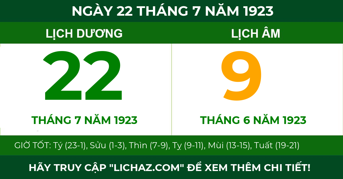lịch âm ngày 22 tháng 7 năm 1923