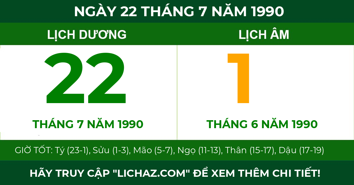lịch âm ngày 22 tháng 7 năm 1990