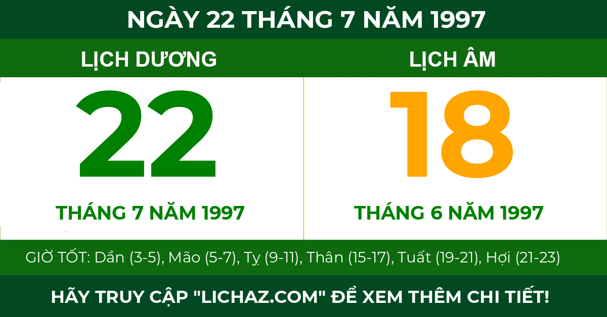 lịch âm ngày 22 tháng 7 năm 1997