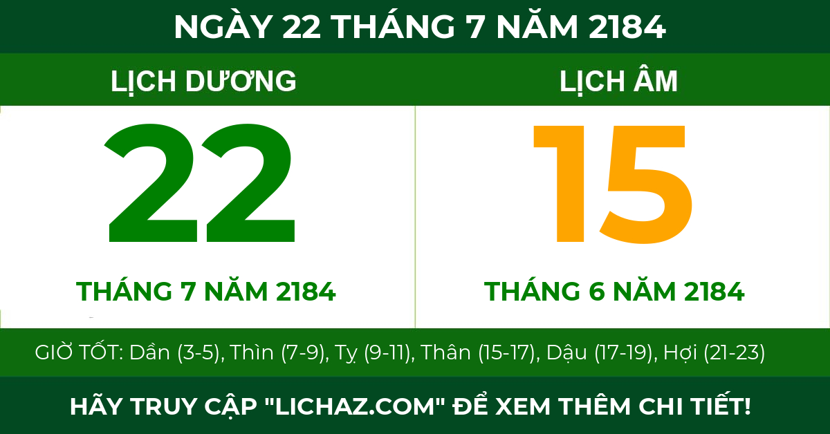 lịch âm ngày 22 tháng 7 năm 2184