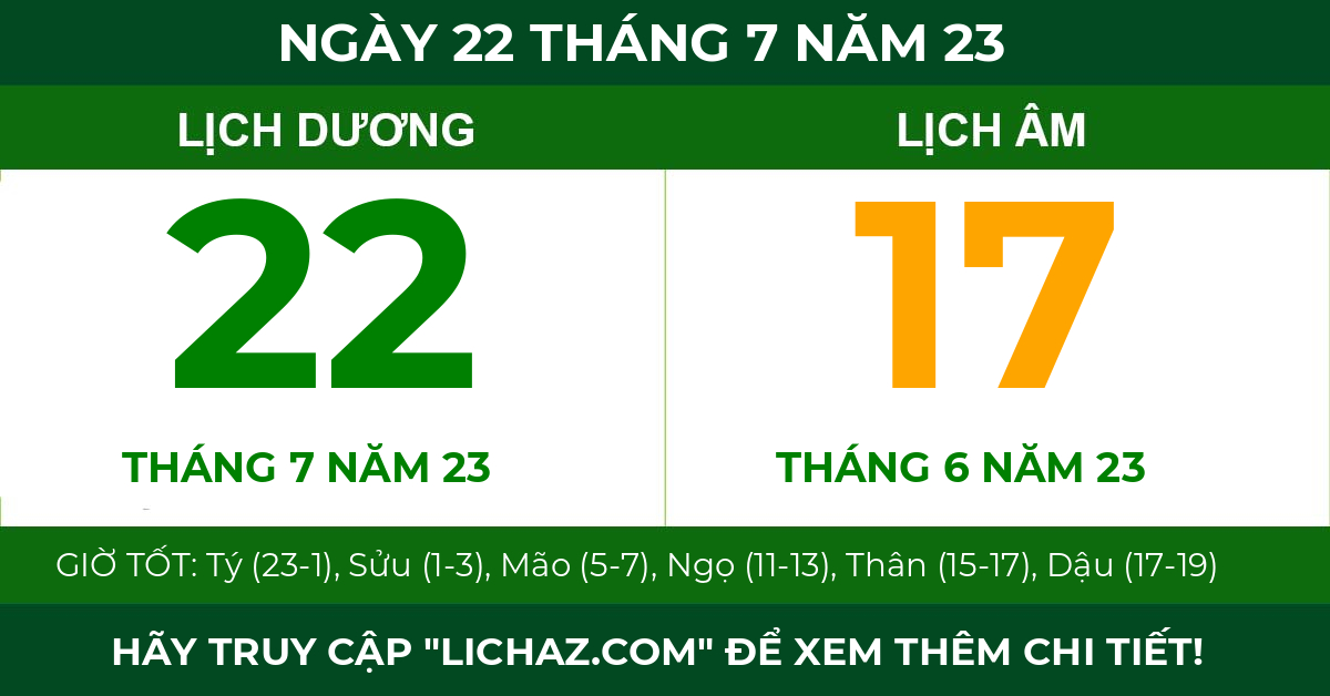 lịch âm ngày 22 tháng 7 năm 23