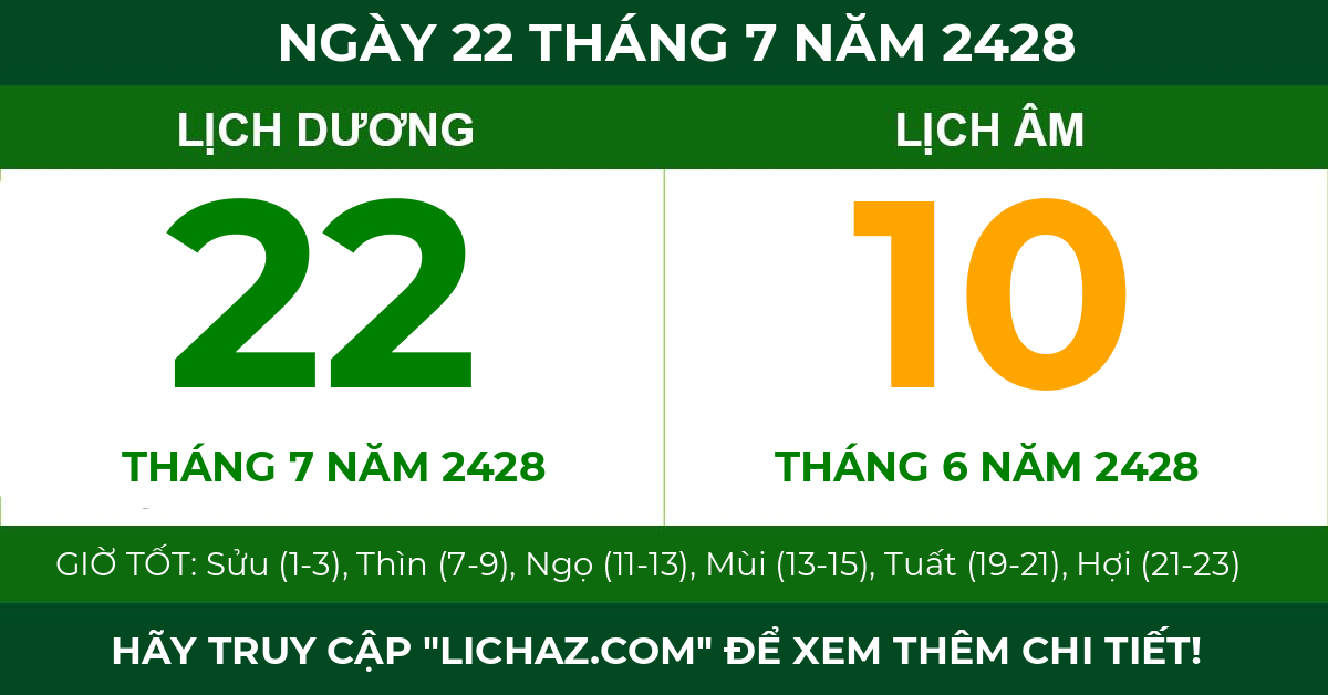 lịch âm ngày 22 tháng 7 năm 2428