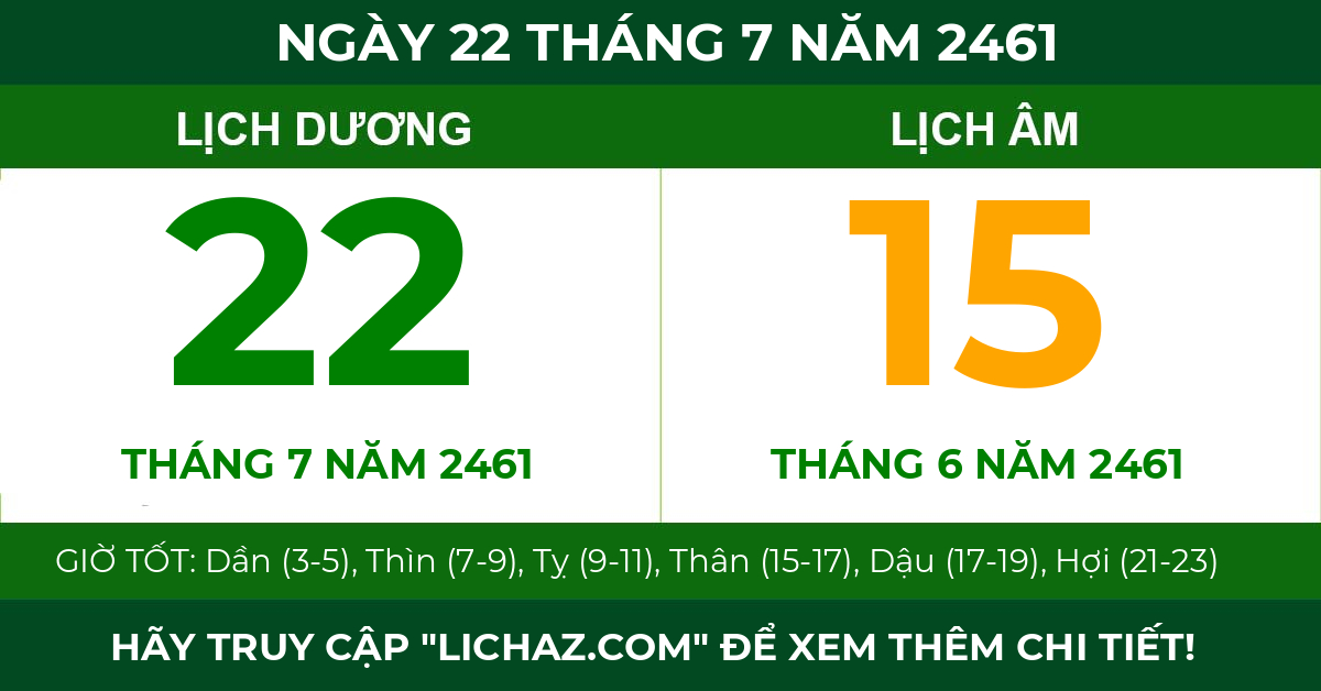 lịch âm ngày 22 tháng 7 năm 2461