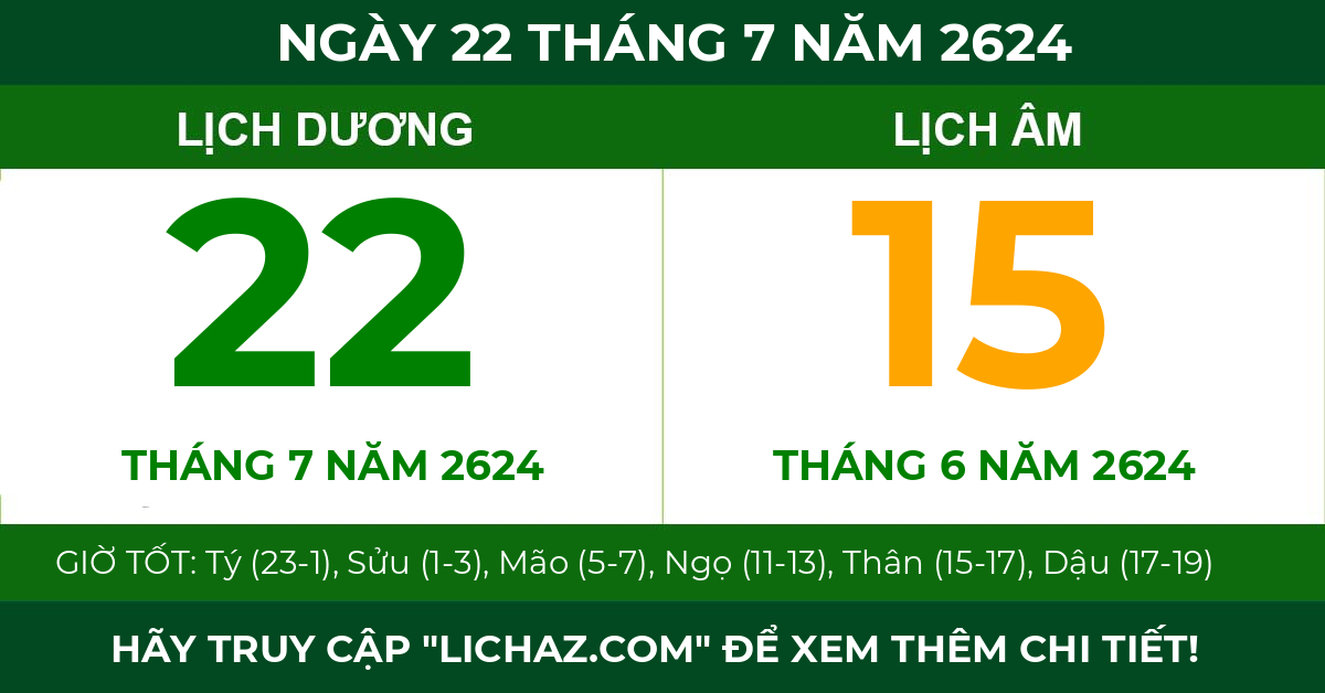 lịch âm ngày 22 tháng 7 năm 2624