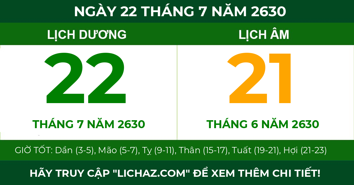 lịch âm ngày 22 tháng 7 năm 2630