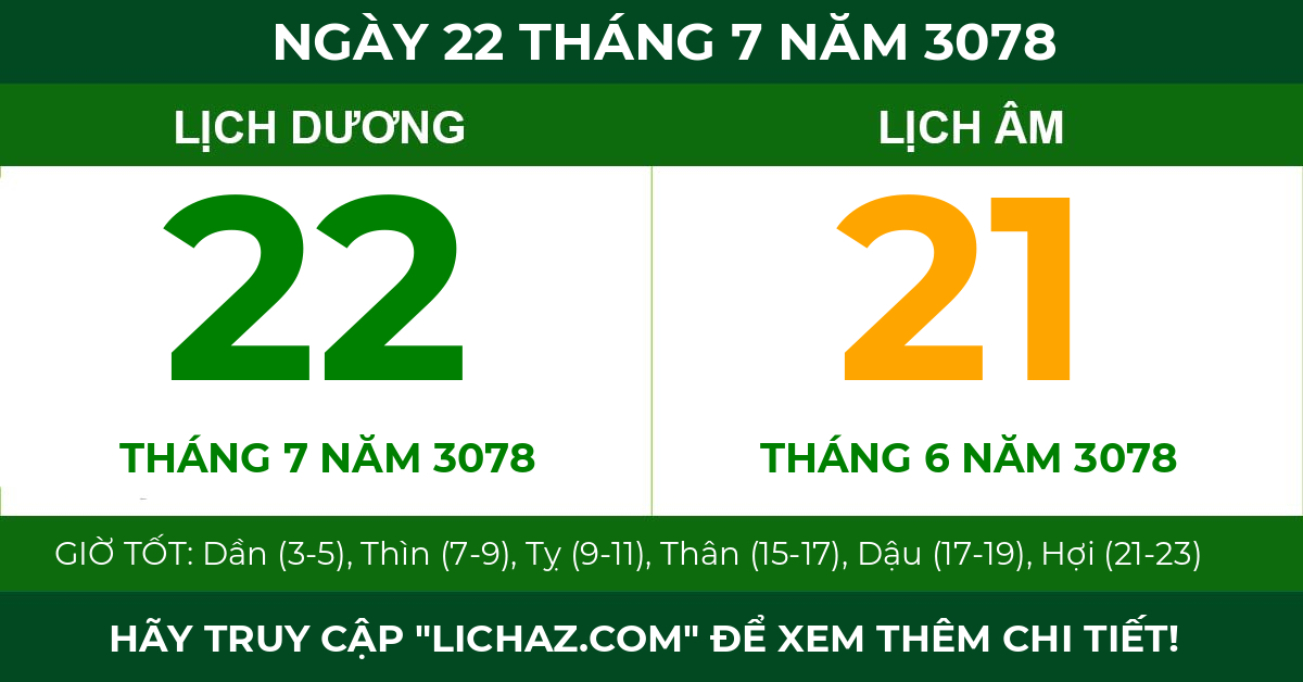 lịch âm ngày 22 tháng 7 năm 3078