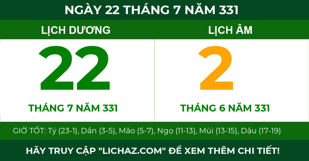 lịch âm ngày 22 tháng 7 năm 331