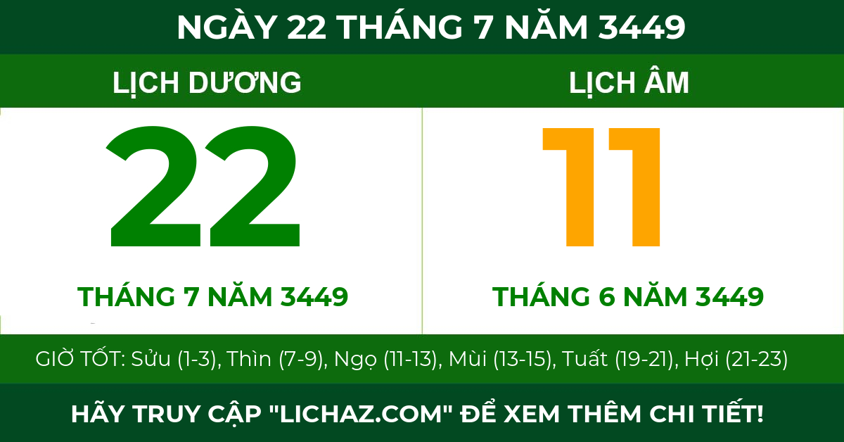 lịch âm ngày 22 tháng 7 năm 3449