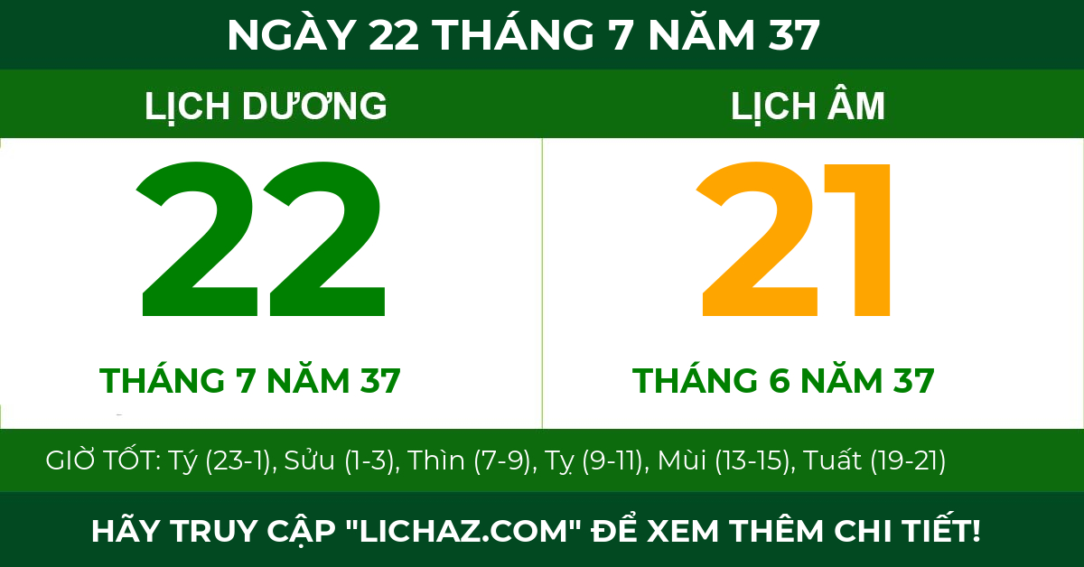 lịch âm ngày 22 tháng 7 năm 37