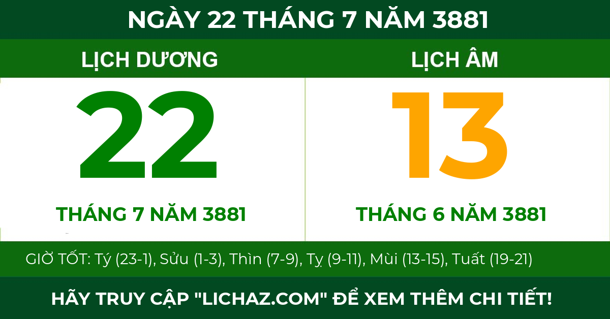 lịch âm ngày 22 tháng 7 năm 3881