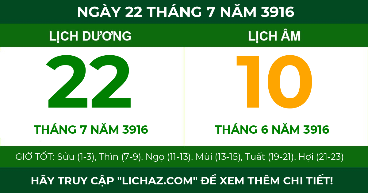 lịch âm ngày 22 tháng 7 năm 3916