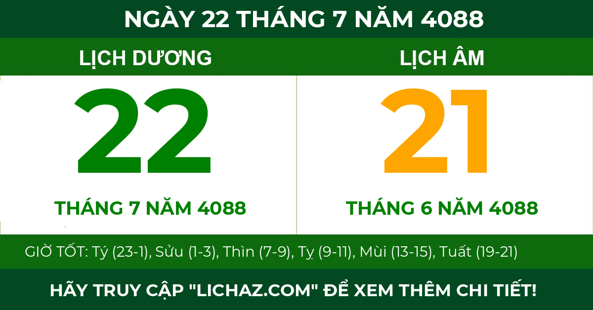 lịch âm ngày 22 tháng 7 năm 4088