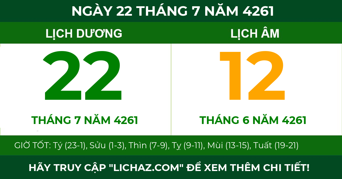 lịch âm ngày 22 tháng 7 năm 4261