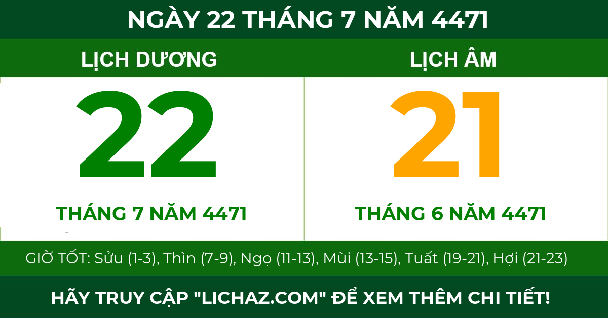 lịch âm ngày 22 tháng 7 năm 4471