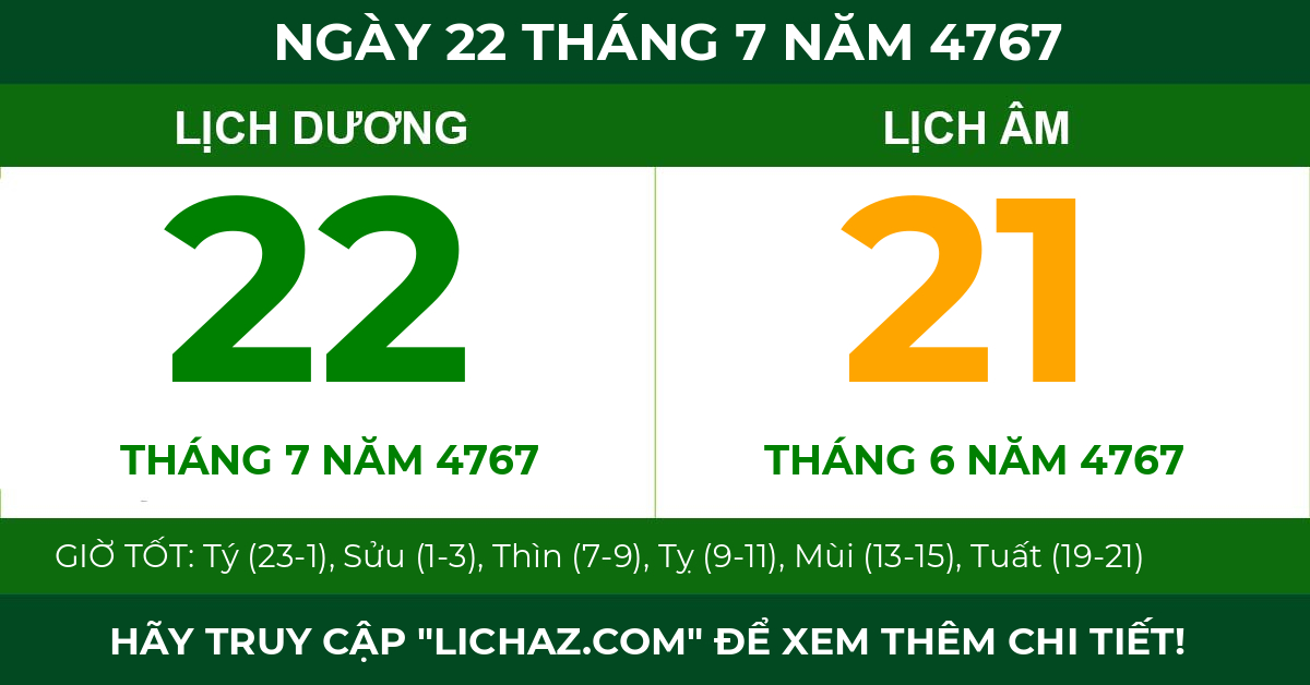 lịch âm ngày 22 tháng 7 năm 4767