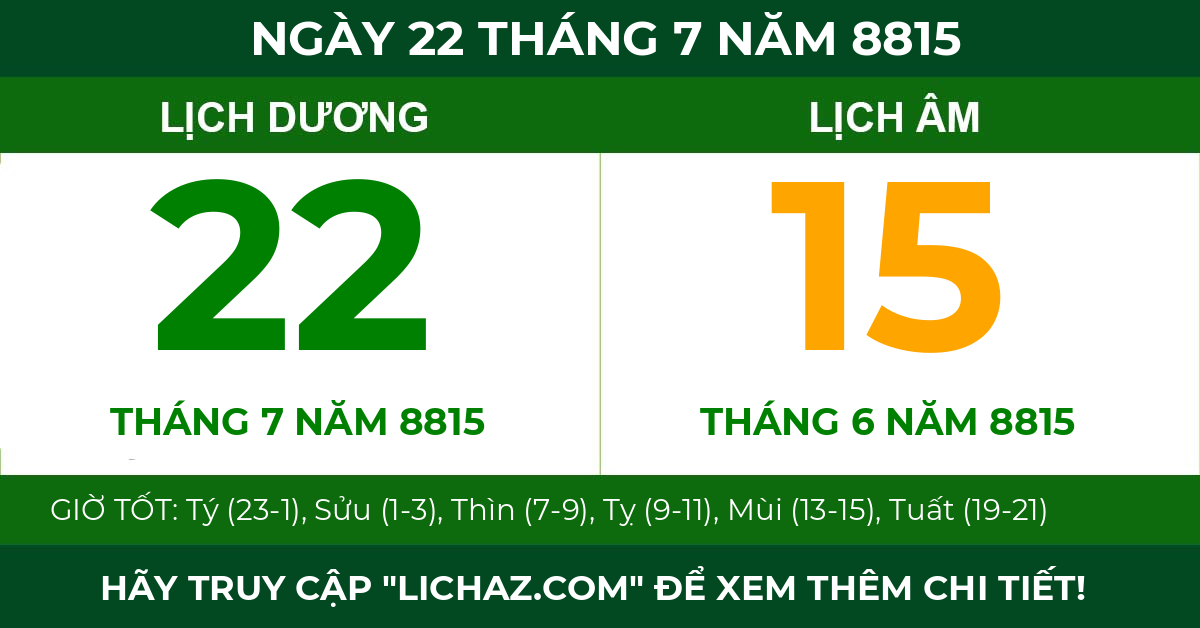 lịch âm ngày 22 tháng 7 năm 8815