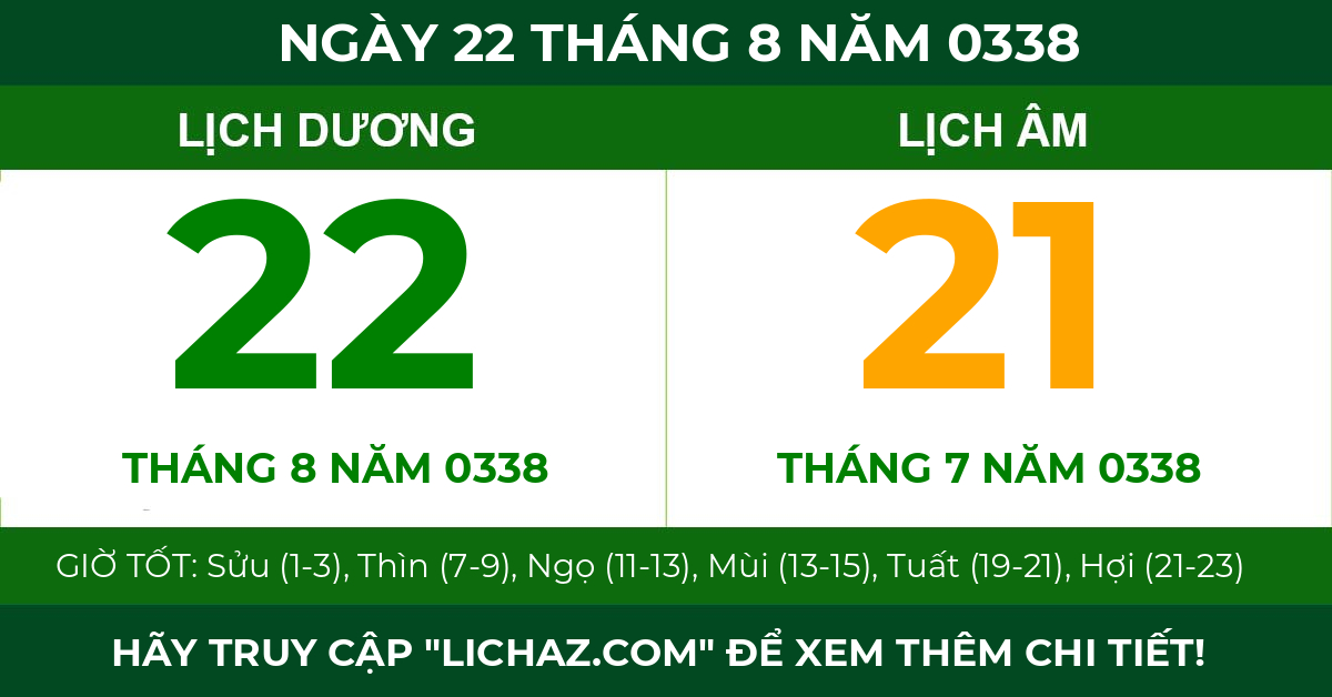 lịch âm ngày 22 tháng 8 năm 0338