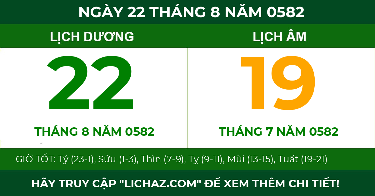 lịch âm ngày 22 tháng 8 năm 0582