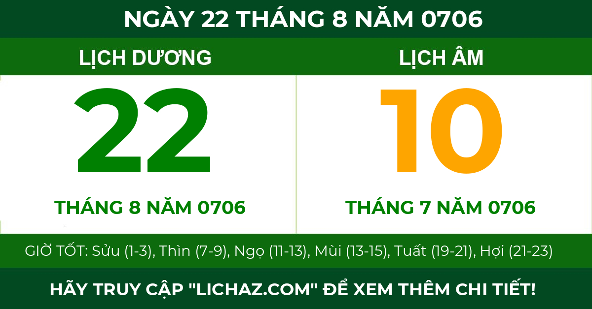 lịch âm ngày 22 tháng 8 năm 0706