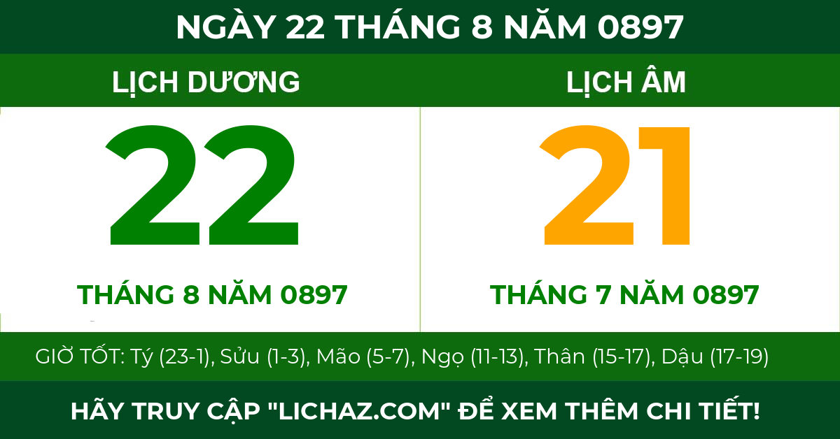 lịch âm ngày 22 tháng 8 năm 0897