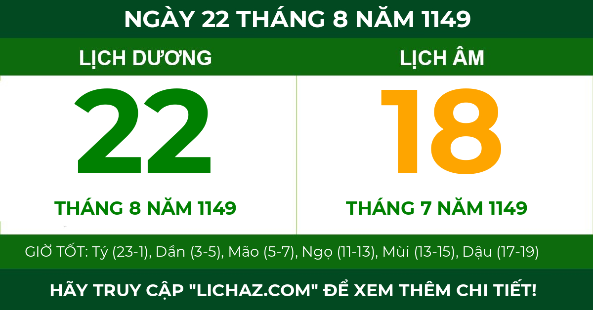 lịch âm ngày 22 tháng 8 năm 1149