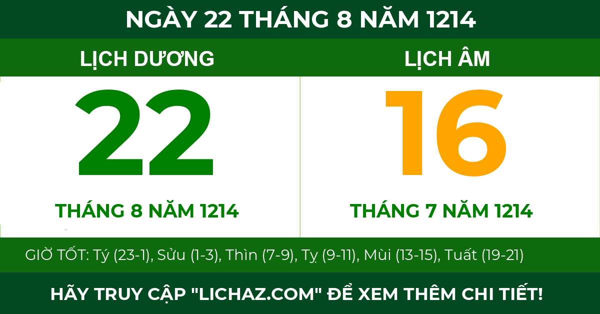 lịch âm ngày 22 tháng 8 năm 1214
