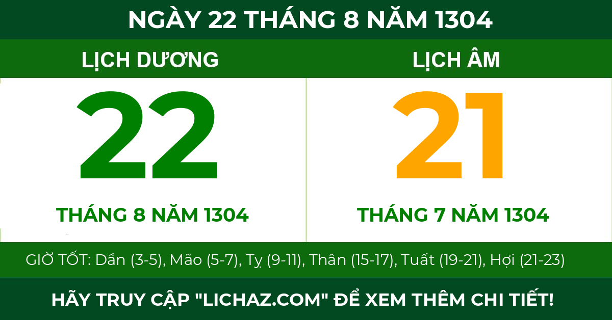 lịch âm ngày 22 tháng 8 năm 1304