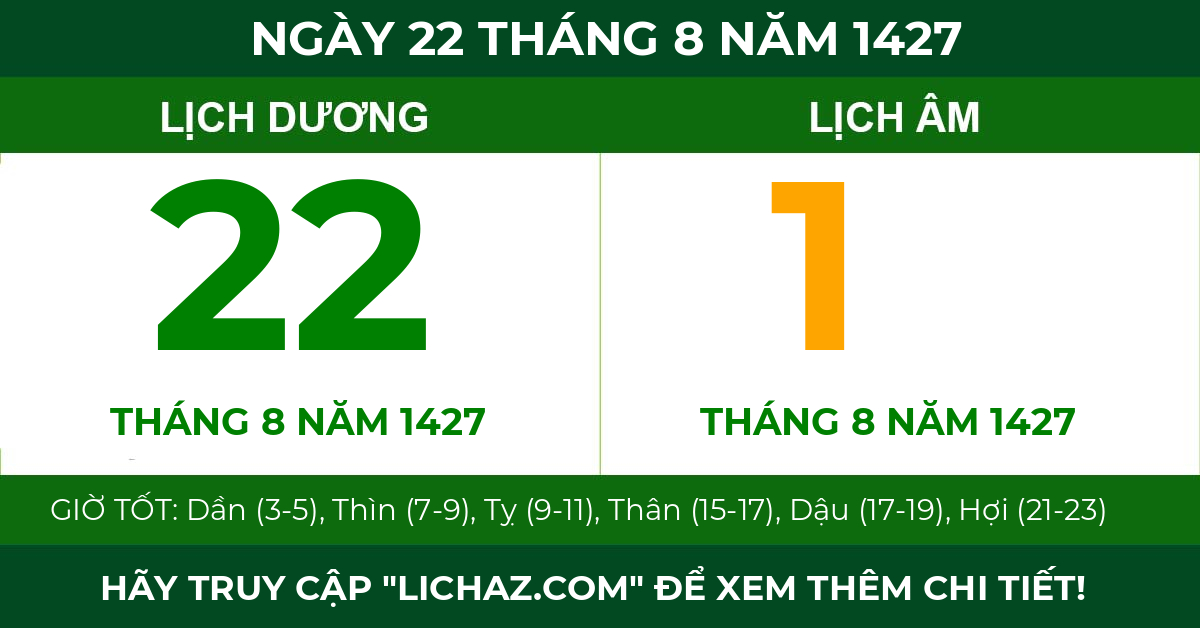 lịch âm ngày 22 tháng 8 năm 1427