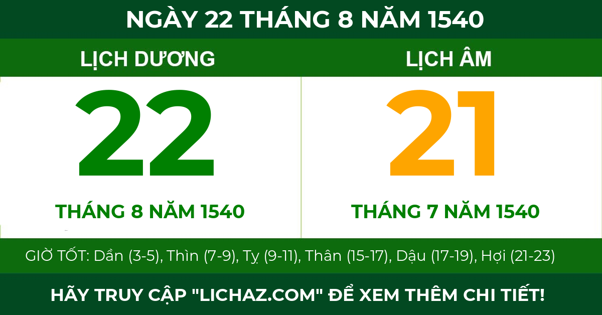 lịch âm ngày 22 tháng 8 năm 1540