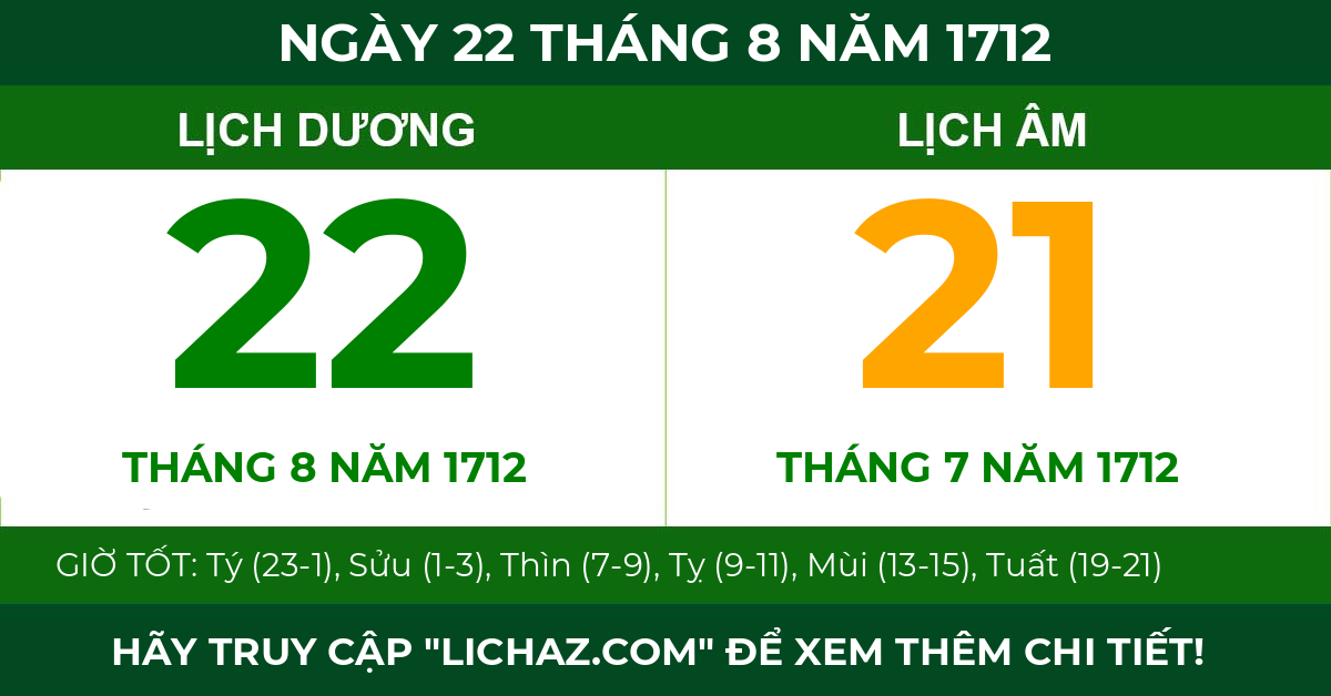 lịch âm ngày 22 tháng 8 năm 1712