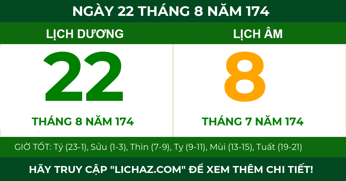 lịch âm ngày 22 tháng 8 năm 174