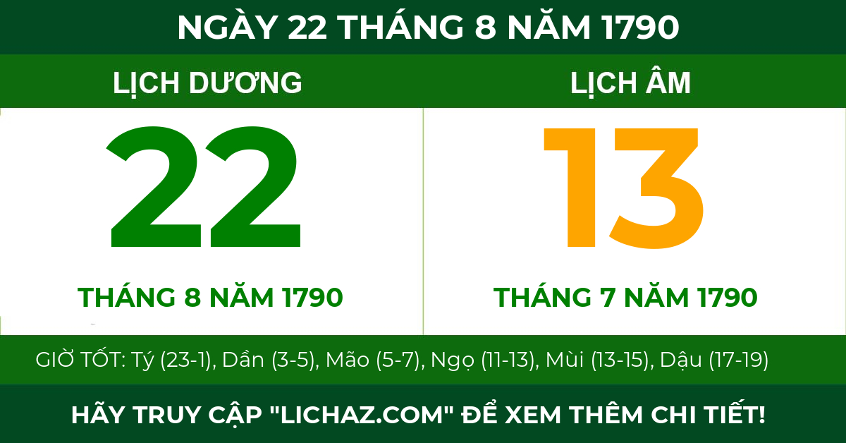 lịch âm ngày 22 tháng 8 năm 1790