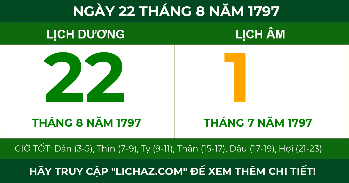 lịch âm ngày 22 tháng 8 năm 1797